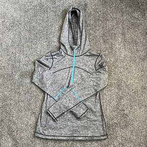 Quarter Zip Long Sleeve Hooded Workout Shirt, SIZE M